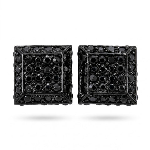 Hip Hop L Square Stud Earrings – AAA+ CZ Mounted BLACK Iced Out Earrings for Men & Women | Fashion Jewelry