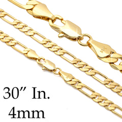 4 MM/30" FIGARO LINK CHAIN NECKLACE SLIM 14K REAL GOLD FILLED