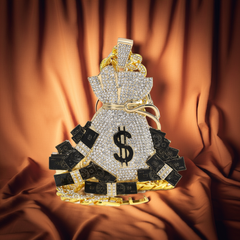 Jumbo Money Bag Sign Pendant with 14K Gold Filled 20" Cuban Choker Chain
