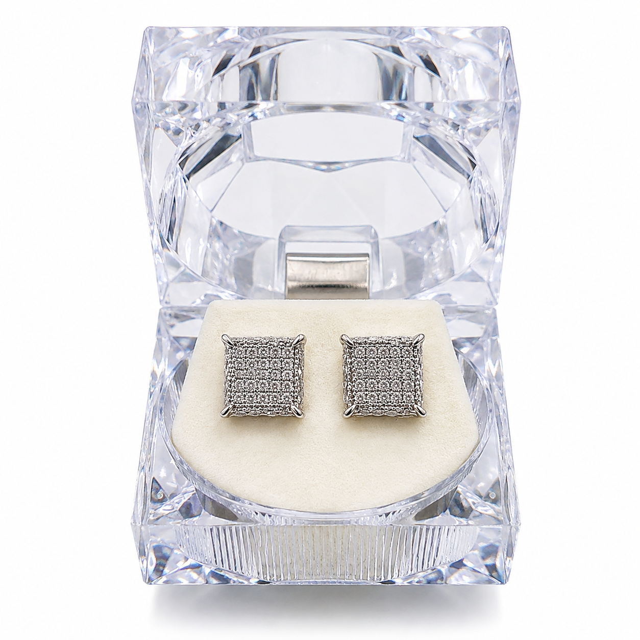 Hip Hop M Square Stud Earrings – AAA+ CZ Mounted Silver Iced Out Earrings for Men & Women | Fashion Jewelry