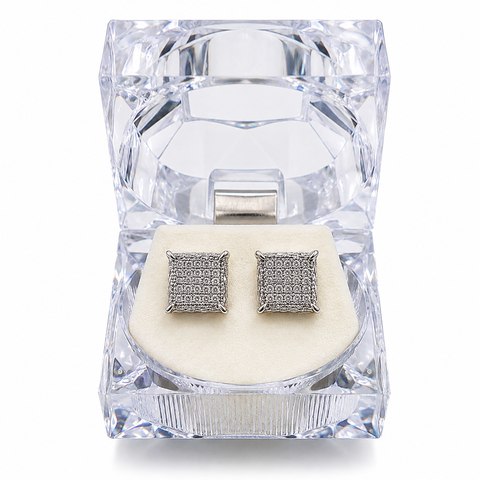 Hip Hop M Square Stud Earrings – AAA+ CZ Mounted Silver Iced Out Earrings for Men & Women | Fashion Jewelry