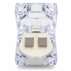 Hip Hop M Square Stud Earrings – AAA+ CZ Mounted Silver Iced Out Earrings for Men & Women | Fashion Jewelry