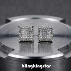 Hip Hop M Square Stud Earrings – AAA+ CZ Mounted Silver Iced Out Earrings for Men & Women | Fashion Jewelry