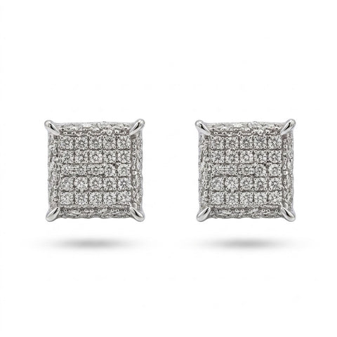 Hip Hop M Square Stud Earrings – AAA+ CZ Mounted Silver Iced Out Earrings for Men & Women | Fashion Jewelry