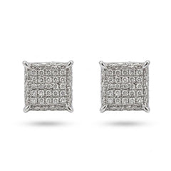 Hip Hop M Square Stud Earrings – AAA+ CZ Mounted Silver Iced Out Earrings for Men & Women | Fashion Jewelry