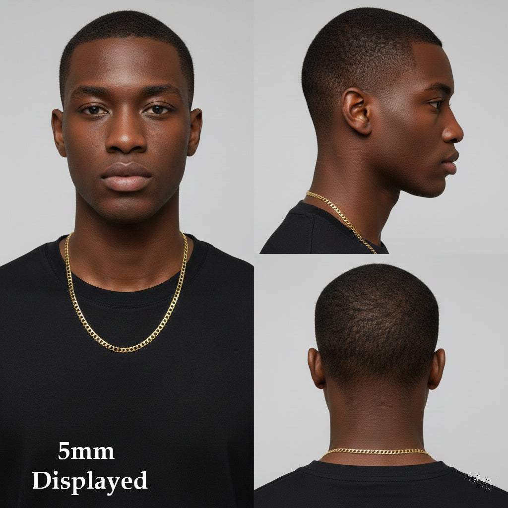 Men's Solid Concave Chain Necklace 5mm-10mm 24" IN.