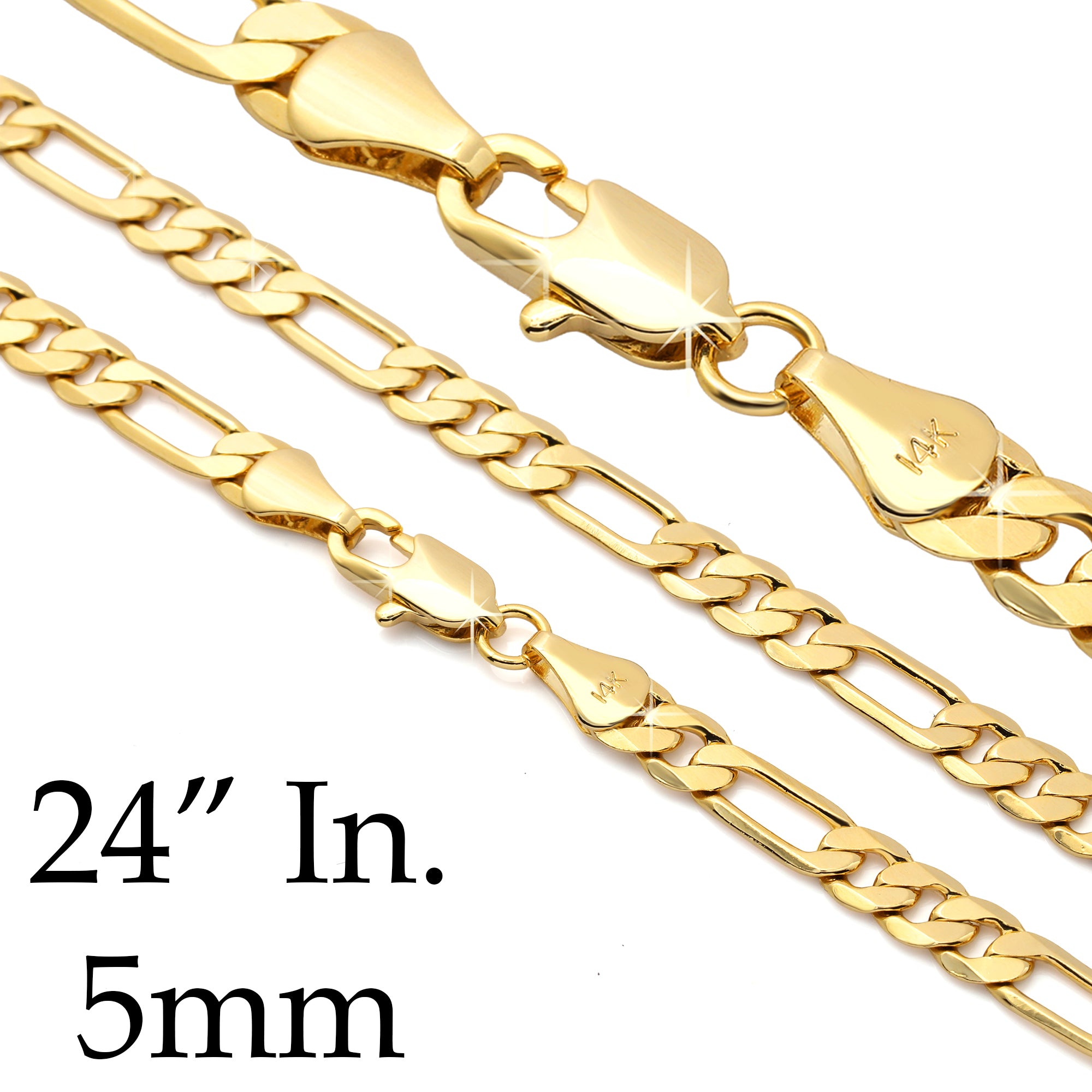 5 MM/24" FIGARO LINK CHAIN NECKLACE SLIM 14K REAL GOLD FILLED