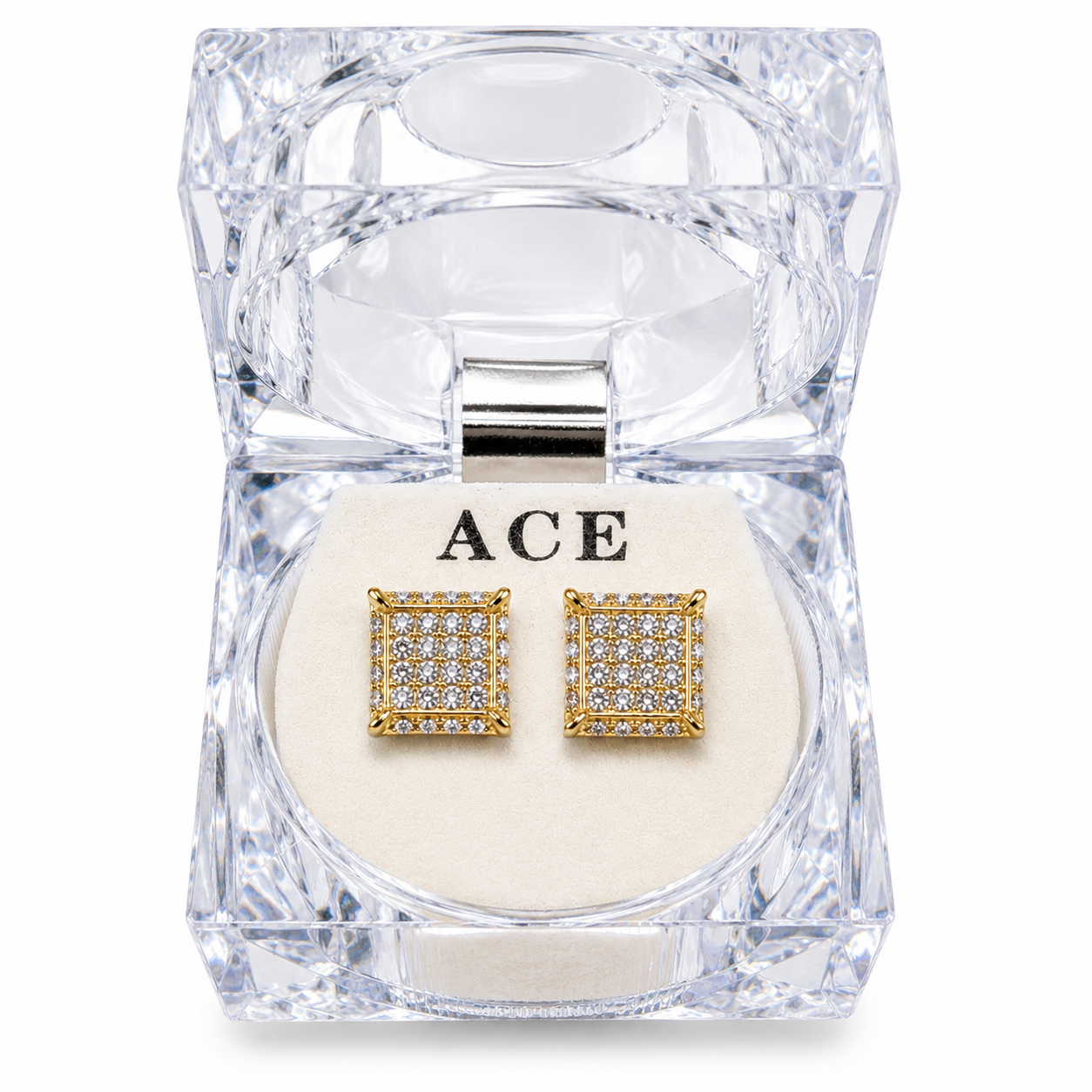 Hip Hop M Square Stud Earrings – AAA+ CZ Mounted Gold Iced Out Earrings for Men & Women | Fashion Jewelry