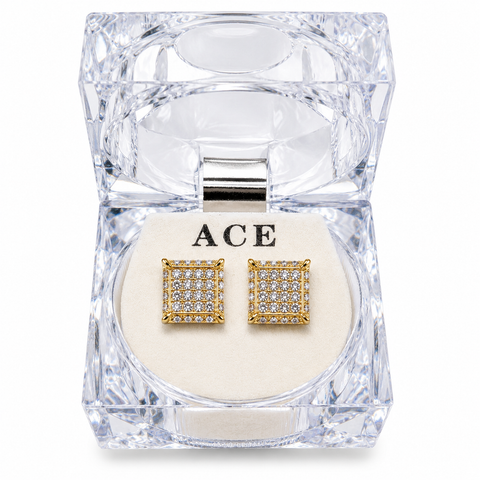 Hip Hop M Square Stud Earrings – AAA+ CZ Mounted Gold Iced Out Earrings for Men & Women | Fashion Jewelry
