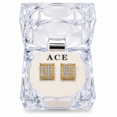 Hip Hop M Square Stud Earrings – AAA+ CZ Mounted Gold Iced Out Earrings for Men & Women | Fashion Jewelry