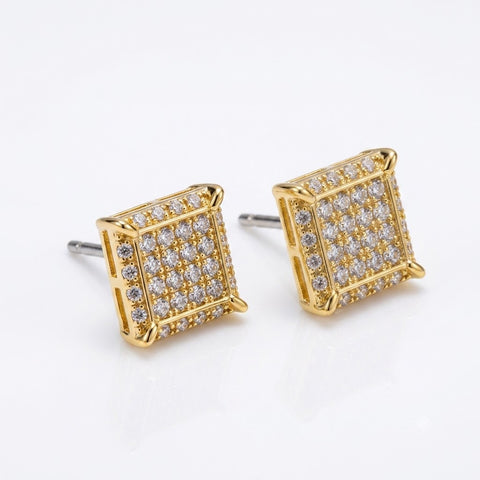 Hip Hop M Square Stud Earrings – AAA+ CZ Mounted Gold Iced Out Earrings for Men & Women | Fashion Jewelry