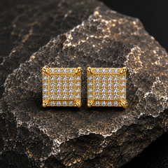 Hip Hop M Square Stud Earrings – AAA+ CZ Mounted Gold Iced Out Earrings for Men & Women | Fashion Jewelry