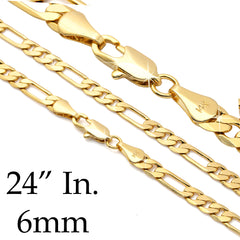6 MM/24" FIGARO LINK CHAIN NECKLACE 14K REAL GOLD FILLED