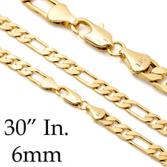 6 MM/30" FIGARO LINK CHAIN NECKLACE SLIM 14K REAL GOLD FILLED