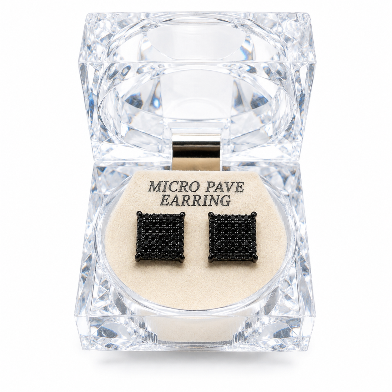 Hip Hop M Square Stud Earrings – AAA+ CZ Mounted Black Iced Out Earrings for Men & Women | Fashion Jewelry
