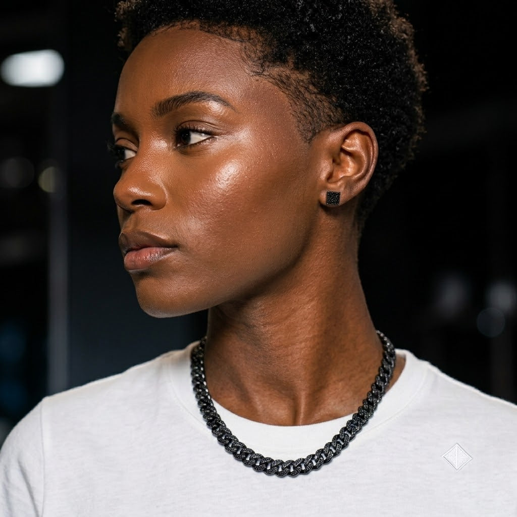 Hip Hop M Square Stud Earrings – AAA+ CZ Mounted Black Iced Out Earrings for Men & Women | Fashion Jewelry