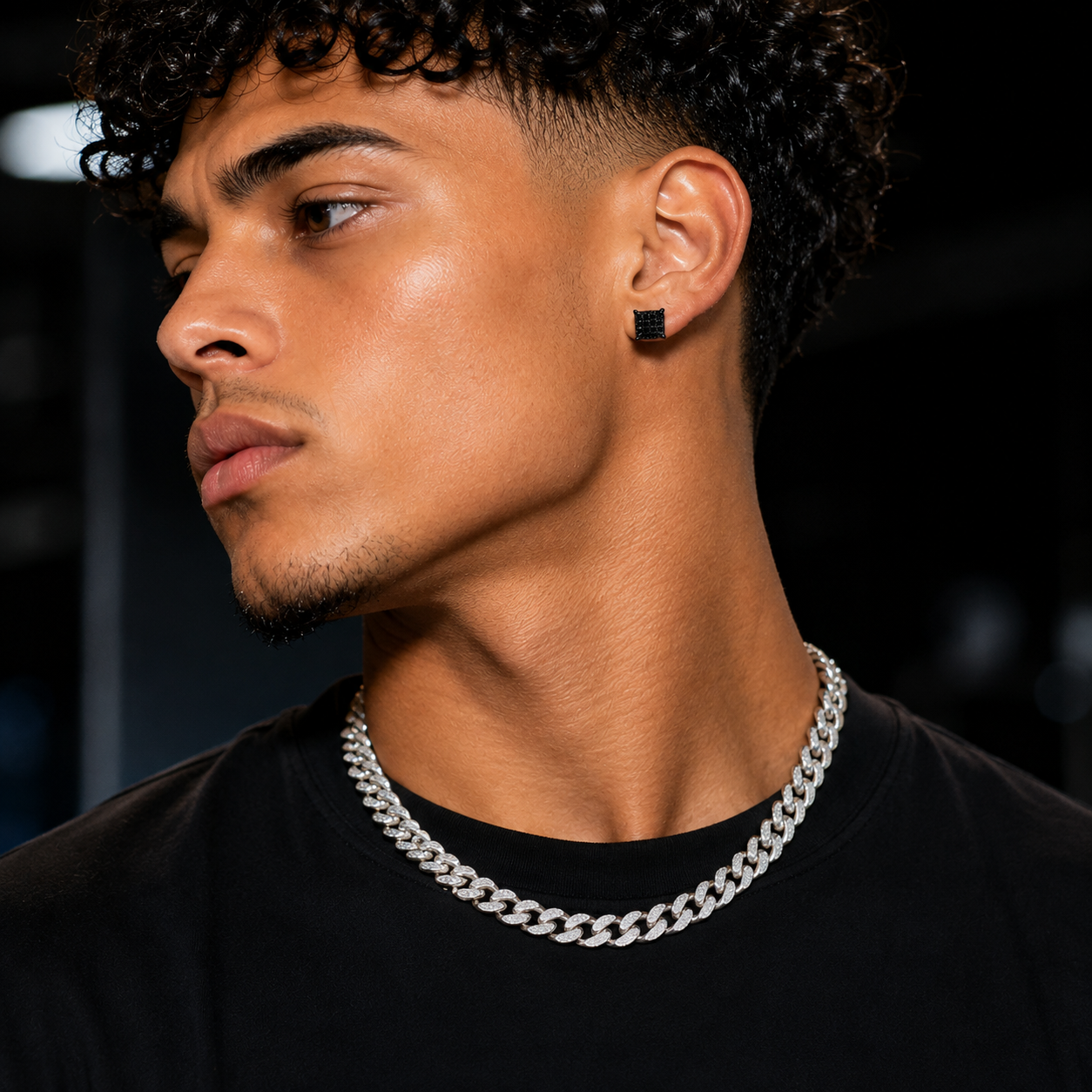 Hip Hop M Square Stud Earrings – AAA+ CZ Mounted Black Iced Out Earrings for Men & Women | Fashion Jewelry