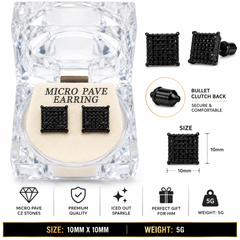 Hip Hop M Square Stud Earrings – AAA+ CZ Mounted Black Iced Out Earrings for Men & Women | Fashion Jewelry