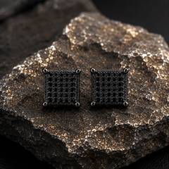Hip Hop M Square Stud Earrings – AAA+ CZ Mounted Black Iced Out Earrings for Men & Women | Fashion Jewelry
