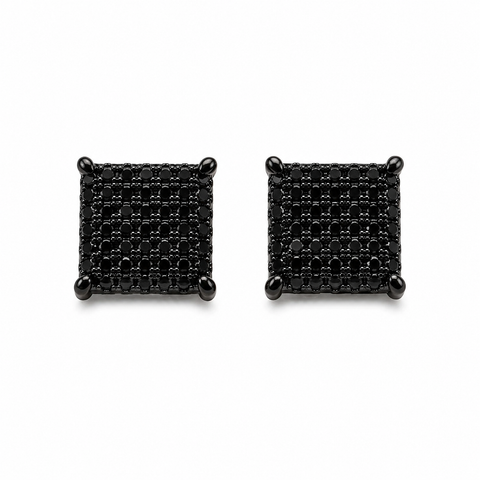 Hip Hop M Square Stud Earrings – AAA+ CZ Mounted Black Iced Out Earrings for Men & Women | Fashion Jewelry