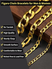 4MM/8"INCHES WIDE 14K GOLD FINISH FIGARO LINK BRACELET