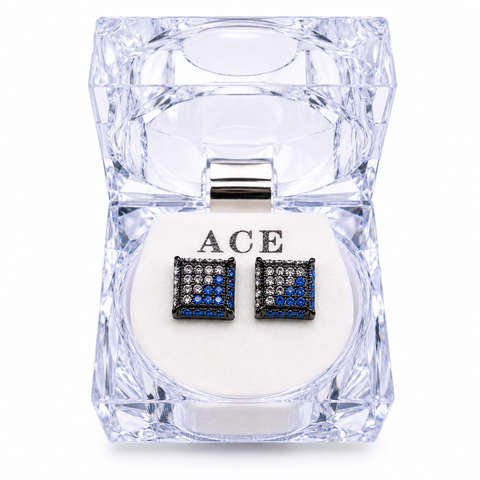 Hip Hop M Square Stud Earrings – AAA+ CZ Mounted Black-clear-blue Iced Out Earrings for Men & Women | Fashion Jewelry
