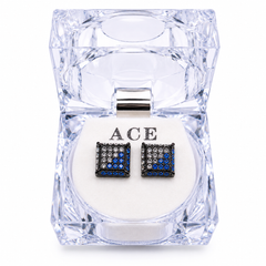Hip Hop M Square Stud Earrings – AAA+ CZ Mounted Black-clear-blue Iced Out Earrings for Men & Women | Fashion Jewelry