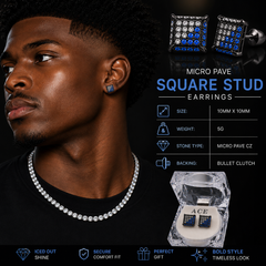 Hip Hop M Square Stud Earrings – AAA+ CZ Mounted Black-clear-blue Iced Out Earrings for Men & Women | Fashion Jewelry