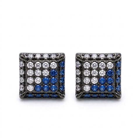 Hip Hop M Square Stud Earrings – AAA+ CZ Mounted Black-clear-blue Iced Out Earrings for Men & Women | Fashion Jewelry