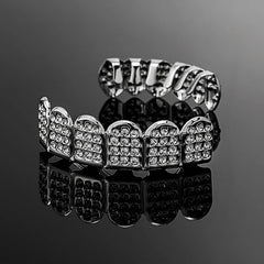GRILLZ SET SILVER D SHAPE FULLY ICED
