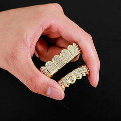 GOLD D SHAPE FULLY ICED TOP AND BOTTOM SET