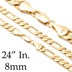 8 MM/24" FIGARO LINK CHAIN NECKLACE 14K REAL GOLD FILLED