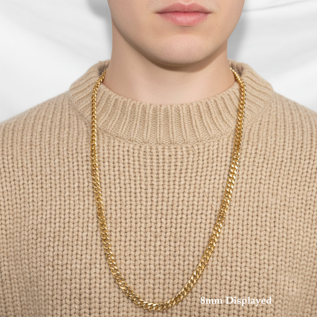 Men's Solid Concave Chain Necklace 5mm-10mm 30" IN.