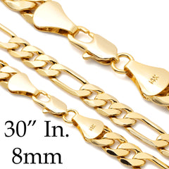 8 MM/30" FIGARO LINK CHAIN NECKLACE SLIM 14K REAL GOLD FILLED