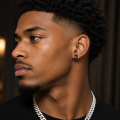 Hip Hop M Square Stud Earrings – AAA+ CZ Mounted Black-clear-black Iced Out Earrings for Men & Women | Fashion Jewelry