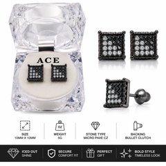 Hip Hop M Square Stud Earrings – AAA+ CZ Mounted Black-clear-black Iced Out Earrings for Men & Women | Fashion Jewelry