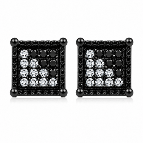 Hip Hop M Square Stud Earrings – AAA+ CZ Mounted Black-clear-black Iced Out Earrings for Men & Women | Fashion Jewelry