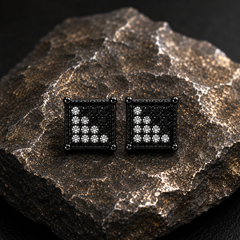 Hip Hop M Square Stud Earrings – AAA+ CZ Mounted Black-clear-black Iced Out Earrings for Men & Women | Fashion Jewelry