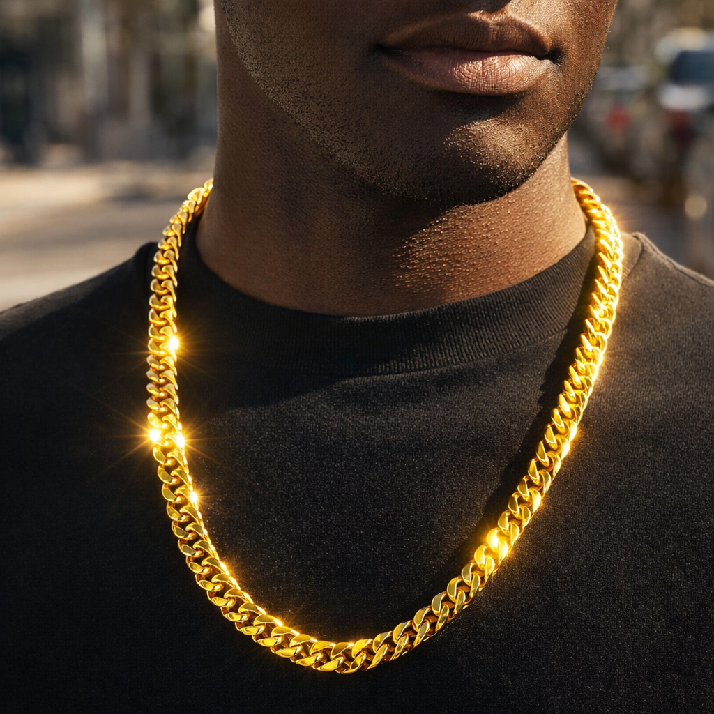 Men's Solid Curb Chain Necklace 8mm 10mm 24"