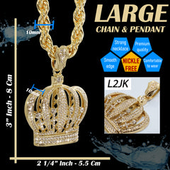 King Crown Fully Iced | 14K Rope Necklace Gold Plated 10mm