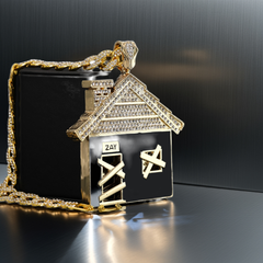 Jumbo Huge Black Bando House 14k Gold Plated 20" Cuban Chain