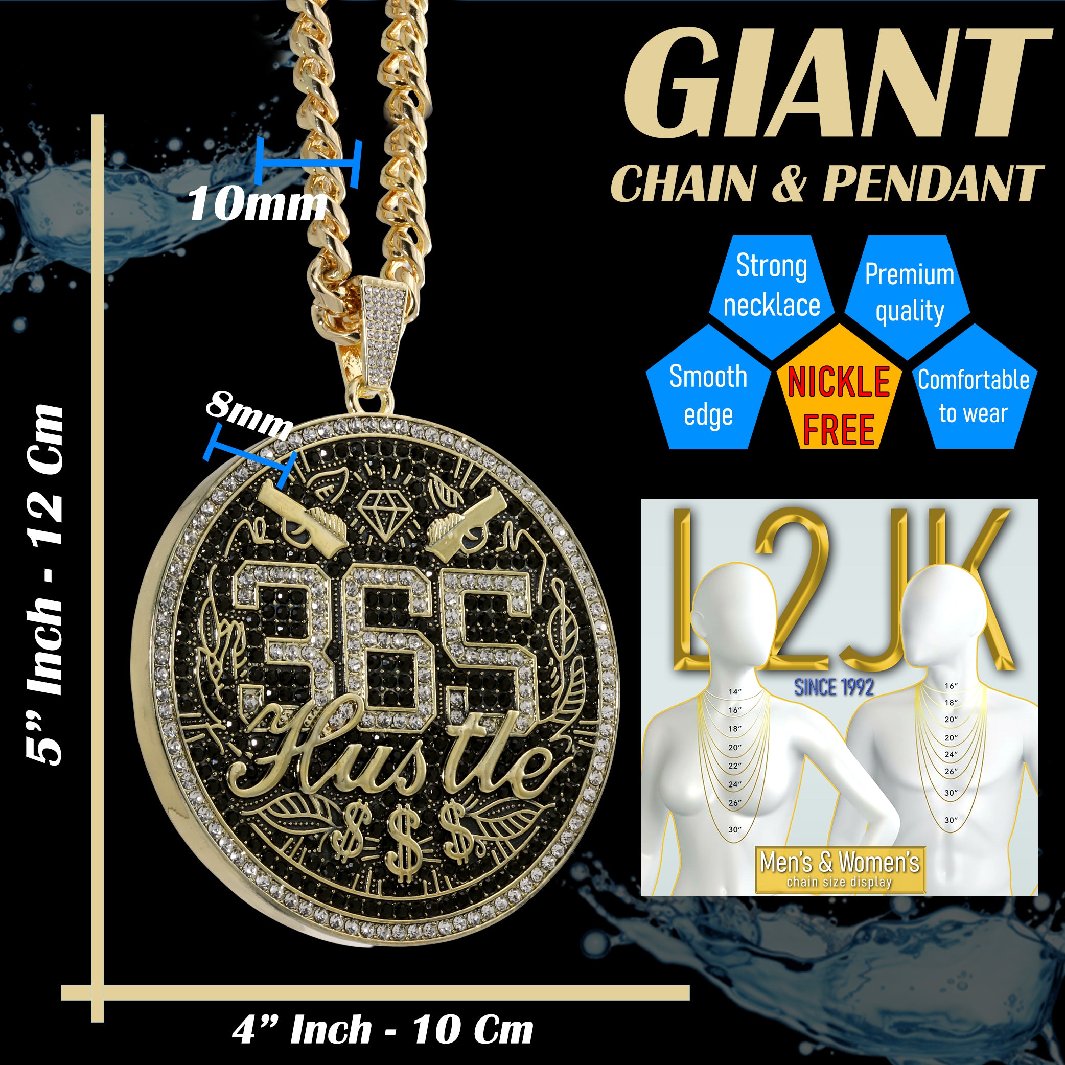 XL - 365 Hustle Medallion Fully Iced | Curb Cuban Necklace Gold Plated