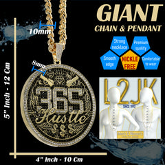 XL - 365 Hustle Medallion Fully Iced | Curb Cuban Necklace Gold Plated