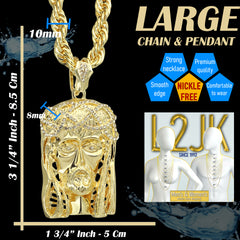 Crowned Jesus Piece Fully Iced | 10mm Rope Necklace Gold Plated