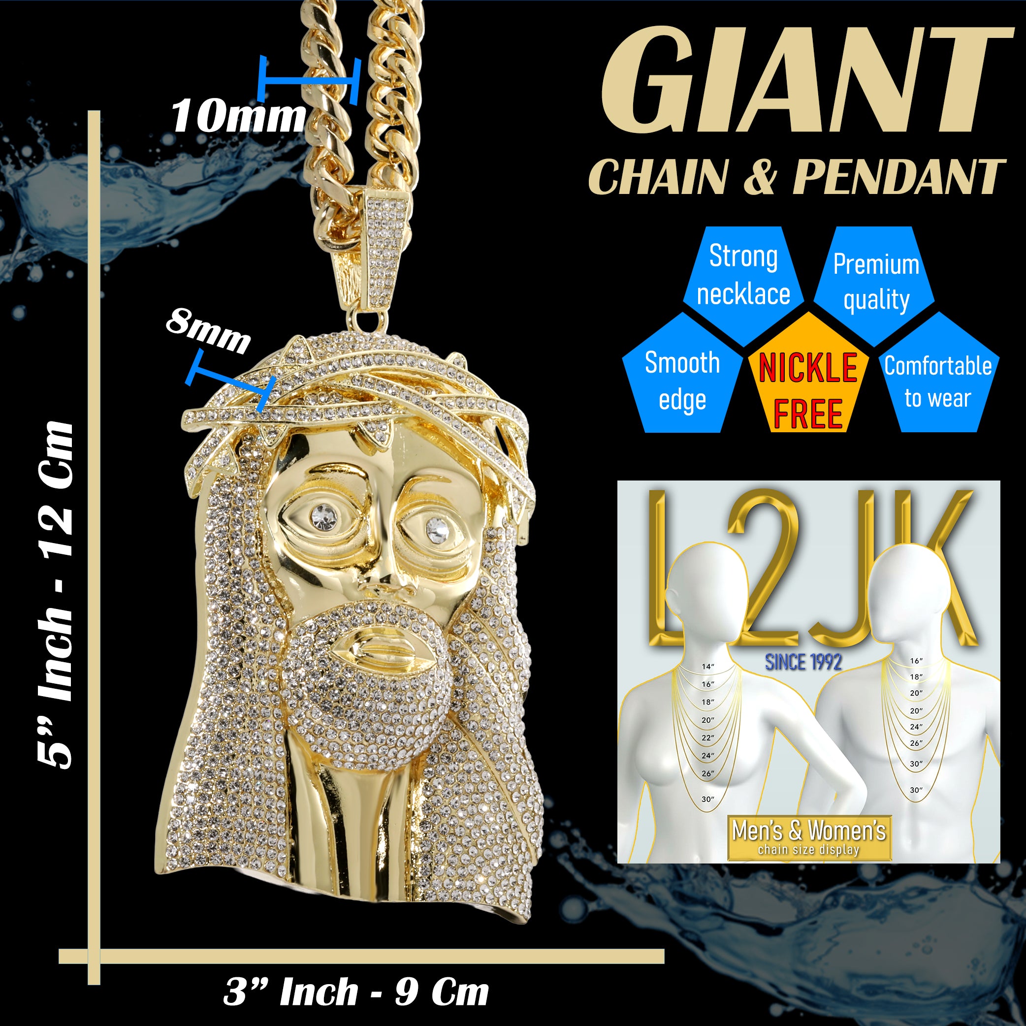 Huge XL - Jesus Piece Fully Iced | Curb Cuban Necklace Gold Plated