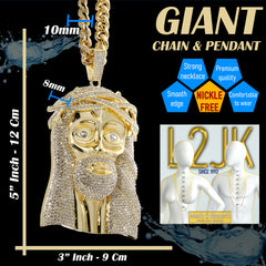 Huge XL - Jesus Piece Fully Iced | Curb Cuban Necklace Gold Plated