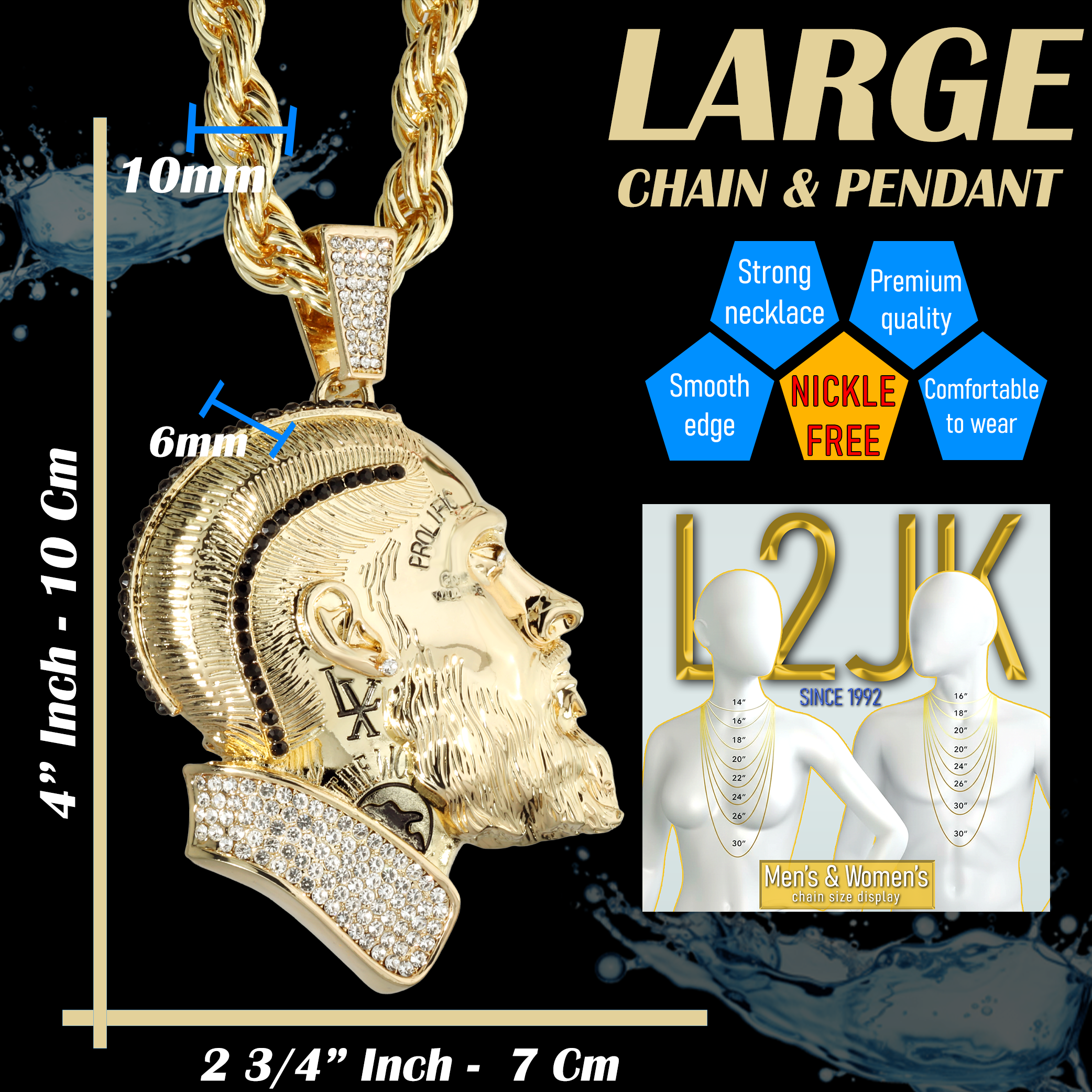 Prolific Iced Pendant | 14K Rope Necklace Gold Plated 10mm