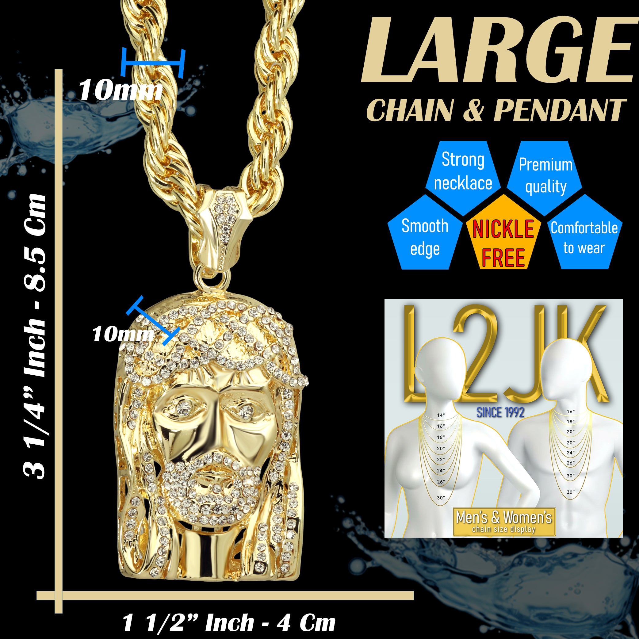 Jesus Piece Fully Iced Beard | 14K Rope Necklace Gold Plated 10mm