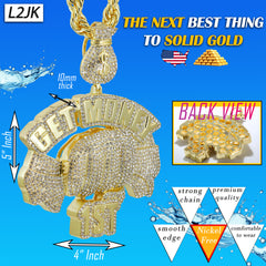 Huge Extra Large " GET MONEY 1ST " Fully Iced | 14k Gold Plated Necklace