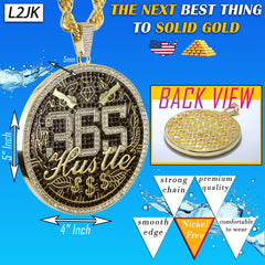 Huge Extra Large "365 HUSTLE MONEY SIGN" 14k Gold Plated Necklace